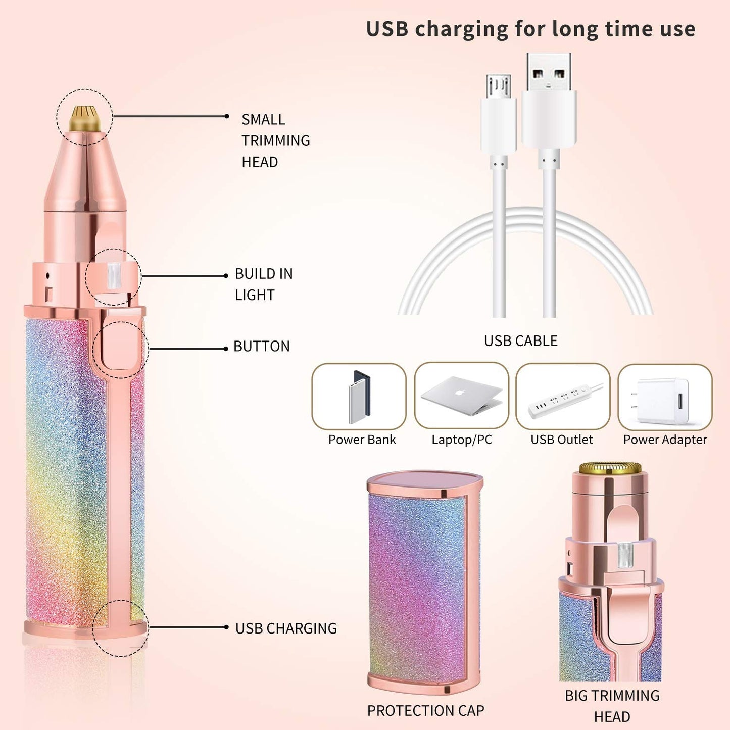 Professional USB Rechargeable Nose  Ear& Eye Brow Hair Trimmer for Men & Women | Precision Grooming Clipper