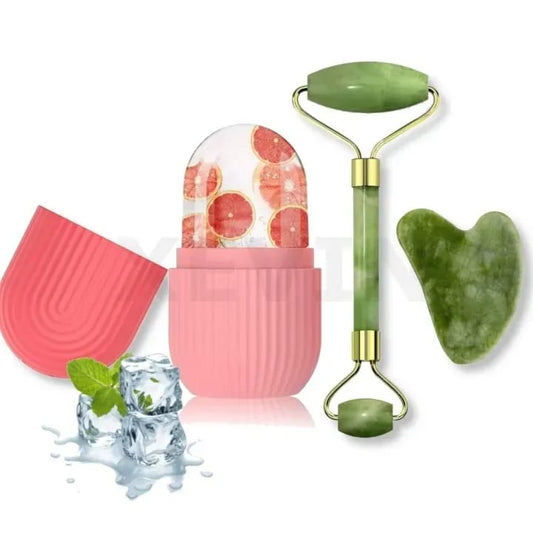 2-in-1 Ice & Jade Facial Roller – Face Massager for Skin Tightening, Puffiness Relief & Glowing Skin
